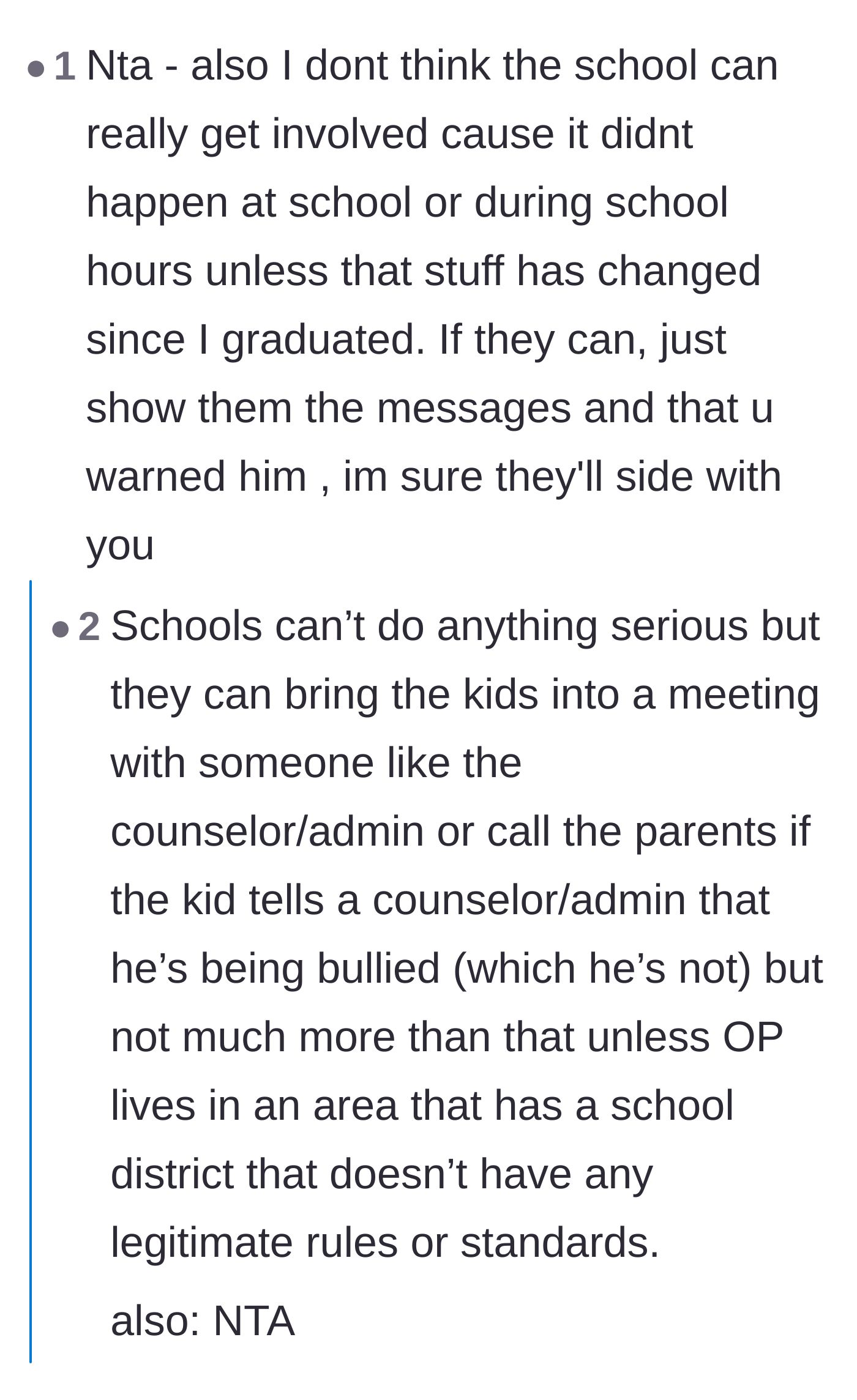 Comment thread 6 - A discussion debunking the threat of the principal, noting that schools rarely have jurisdiction over off-campus private gaming servers.