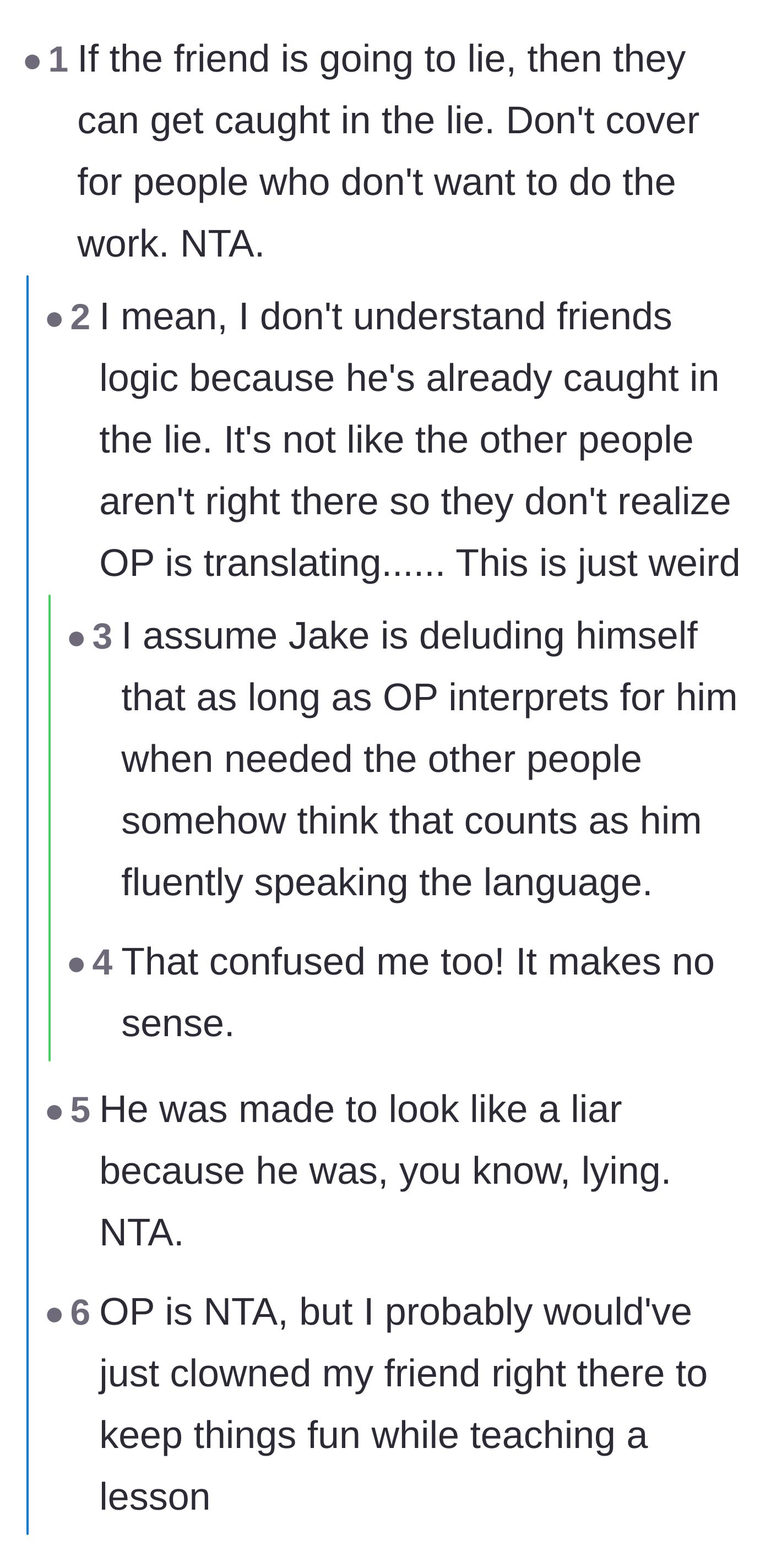 Comment thread 1 - Readers discussing the logic that Jake made himself look like a liar by actually lying.