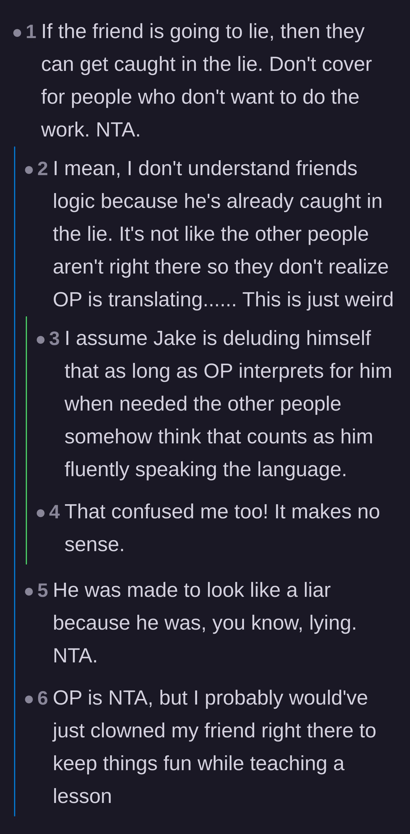 Comment thread 1 - Readers discussing the logic that Jake made himself look like a liar by actually lying.