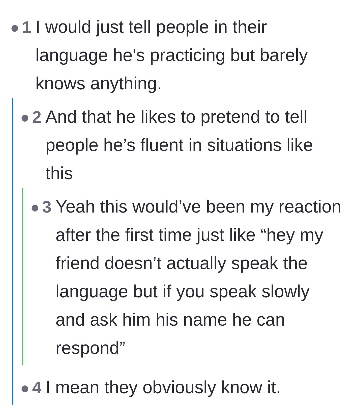 Comment thread 6 - Proposing that the main character should just tell the strangers directly that Jake is only pretending.