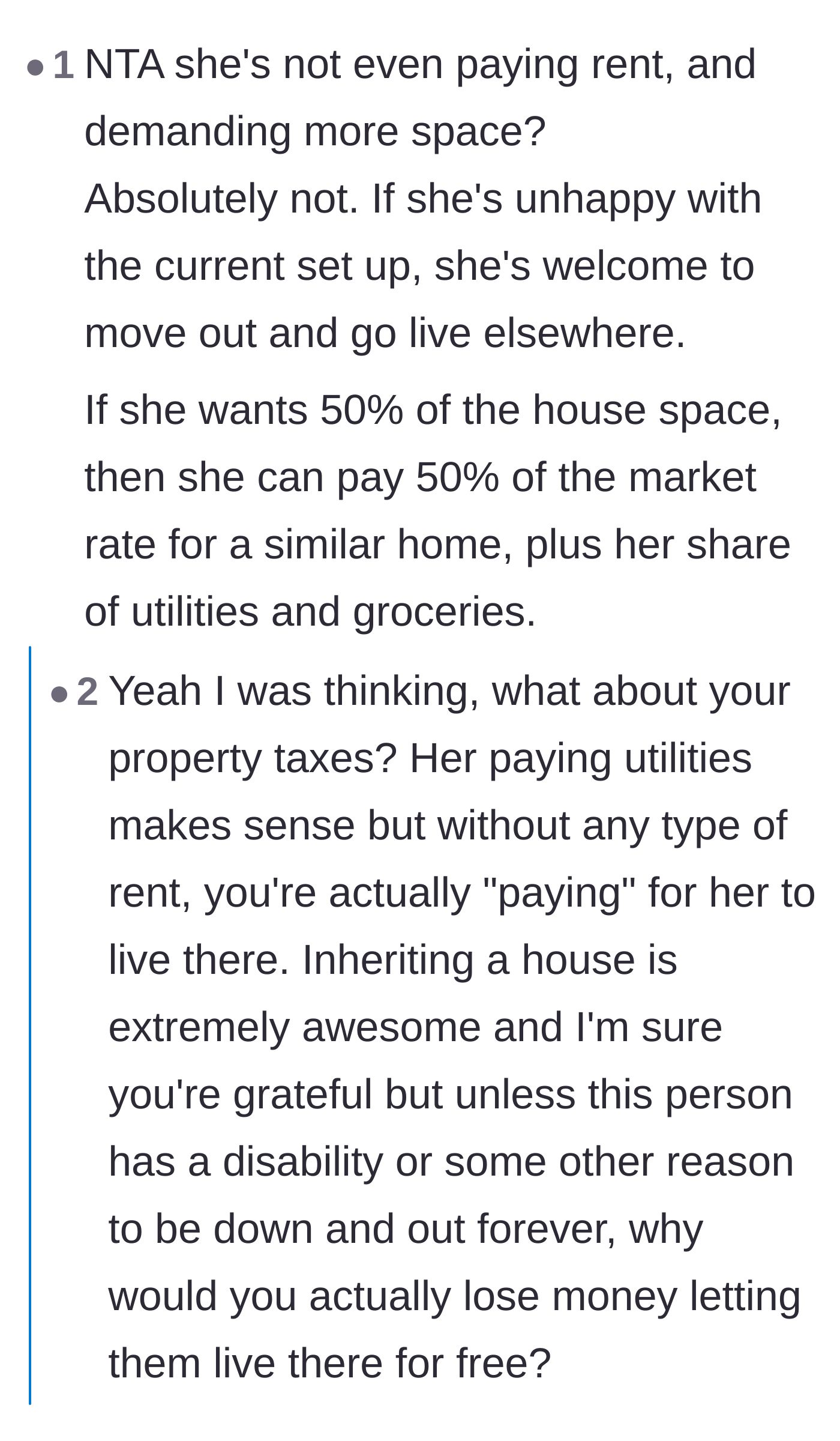 Comment thread 3 - A discussion about market rates leads the homeowner to explain her original charitable intentions, prompting readers to warn that her kindness was mistaken for weakness.