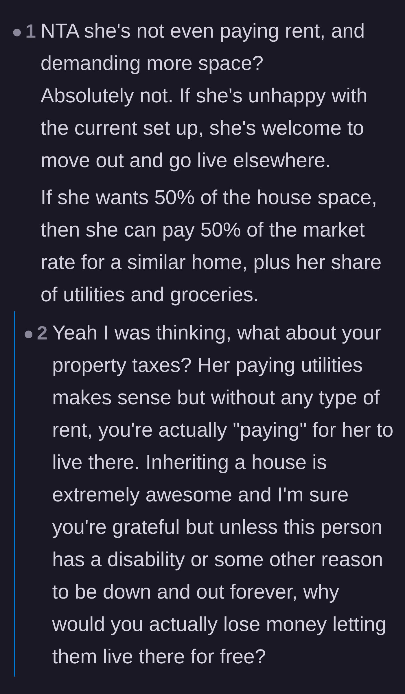 Comment thread 3 - A discussion about market rates leads the homeowner to explain her original charitable intentions, prompting readers to warn that her kindness was mistaken for weakness.