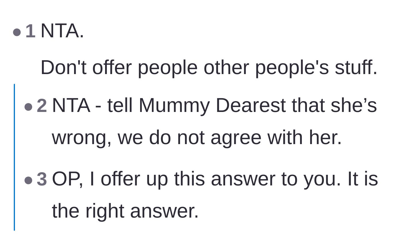 Comment thread 2 - A straightforward statement that you shouldn't offer other people's stuff to guests.