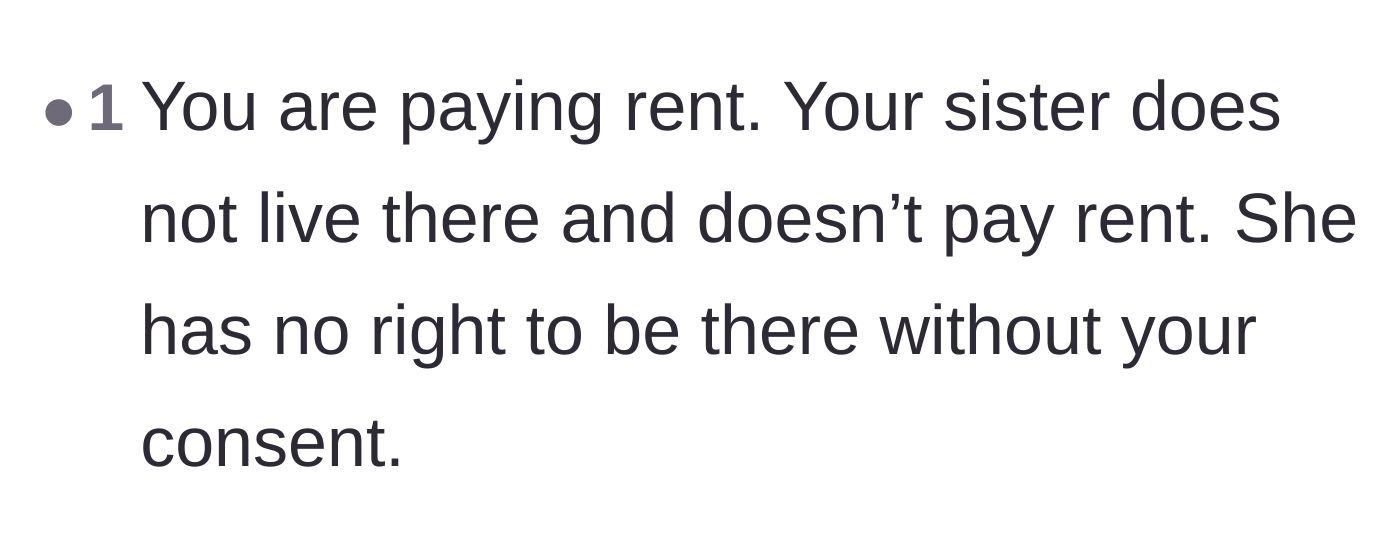 Comment thread 4 - A straightforward reminder that paying rent legally requires consent for any guests.