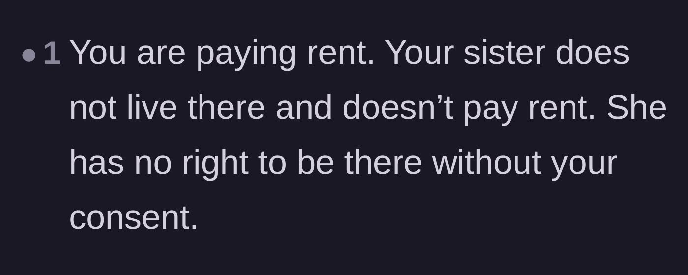 Comment thread 4 - A straightforward reminder that paying rent legally requires consent for any guests.