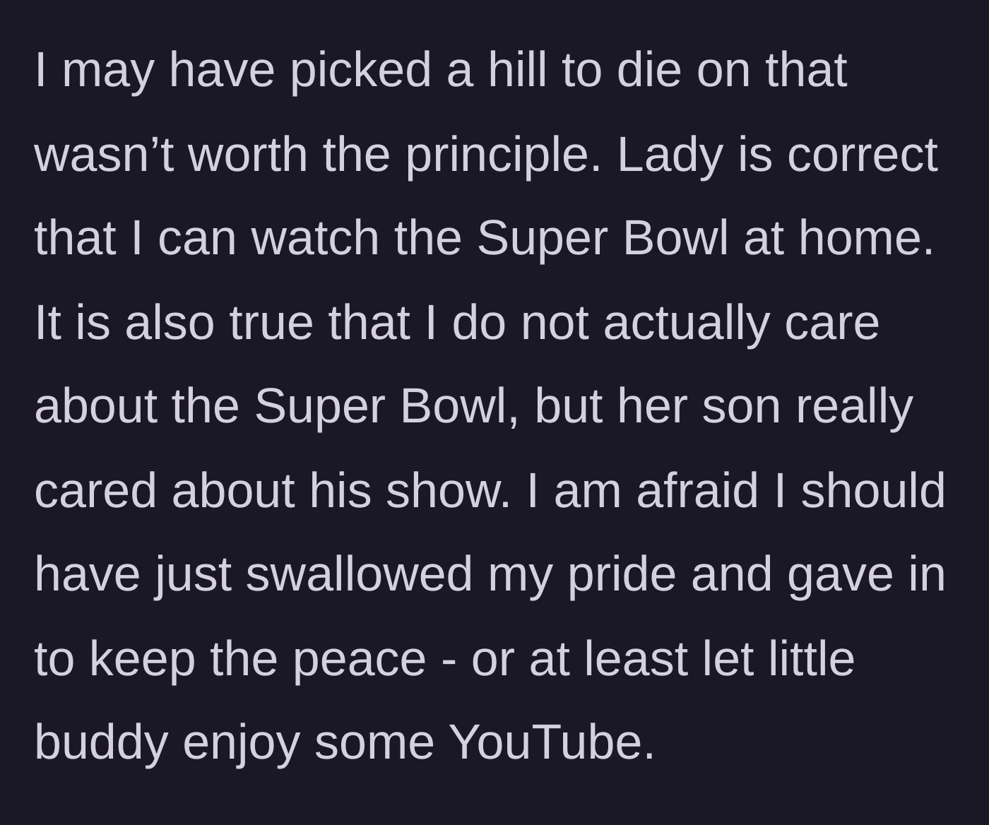 Story part 10 - The main character reflecting on the incident, feeling guilty about the child and wondering if she was too petty.