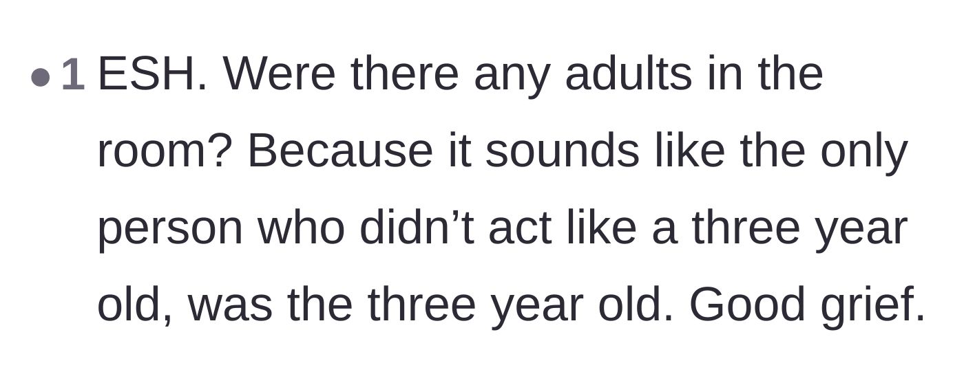 Comment thread 3 - Pointing out the extreme immaturity of both the mother and the main character.