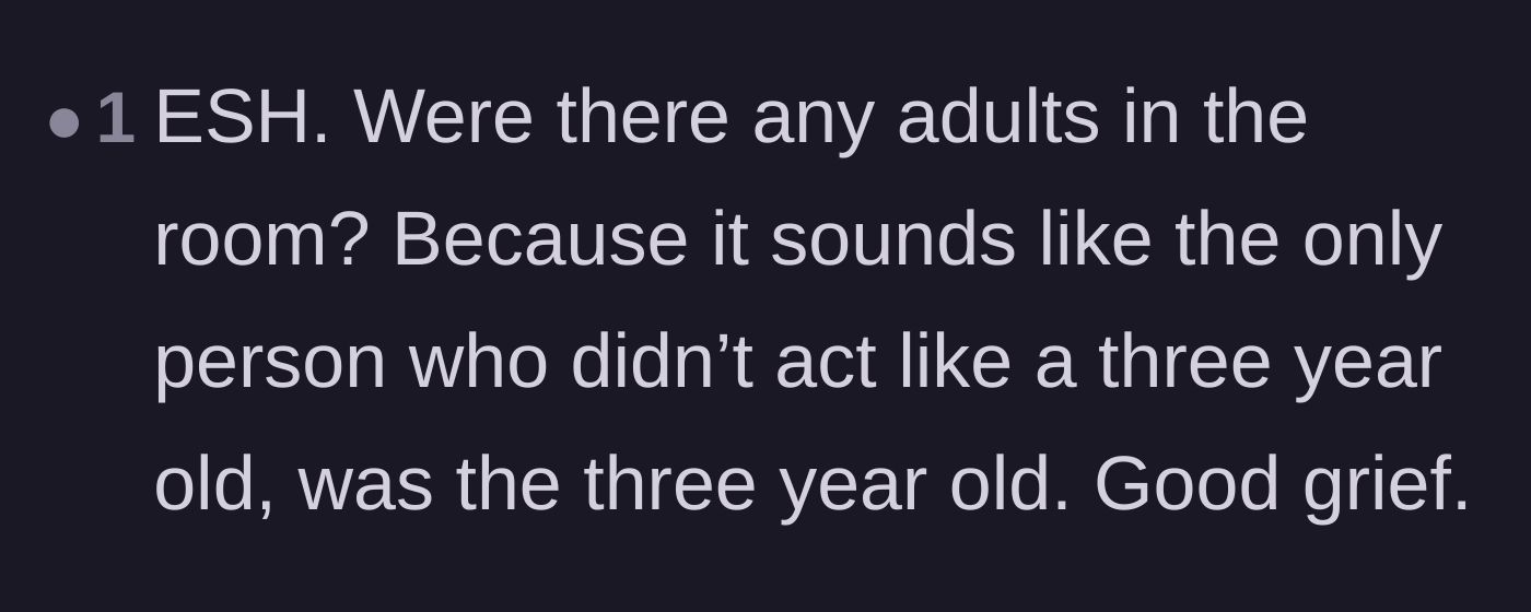 Comment thread 3 - Pointing out the extreme immaturity of both the mother and the main character.