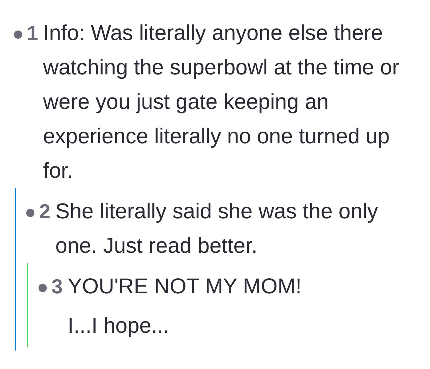 Comment thread 5 - Arguing over the sheer absurdity of the main character guarding an empty room purely out of spite.
