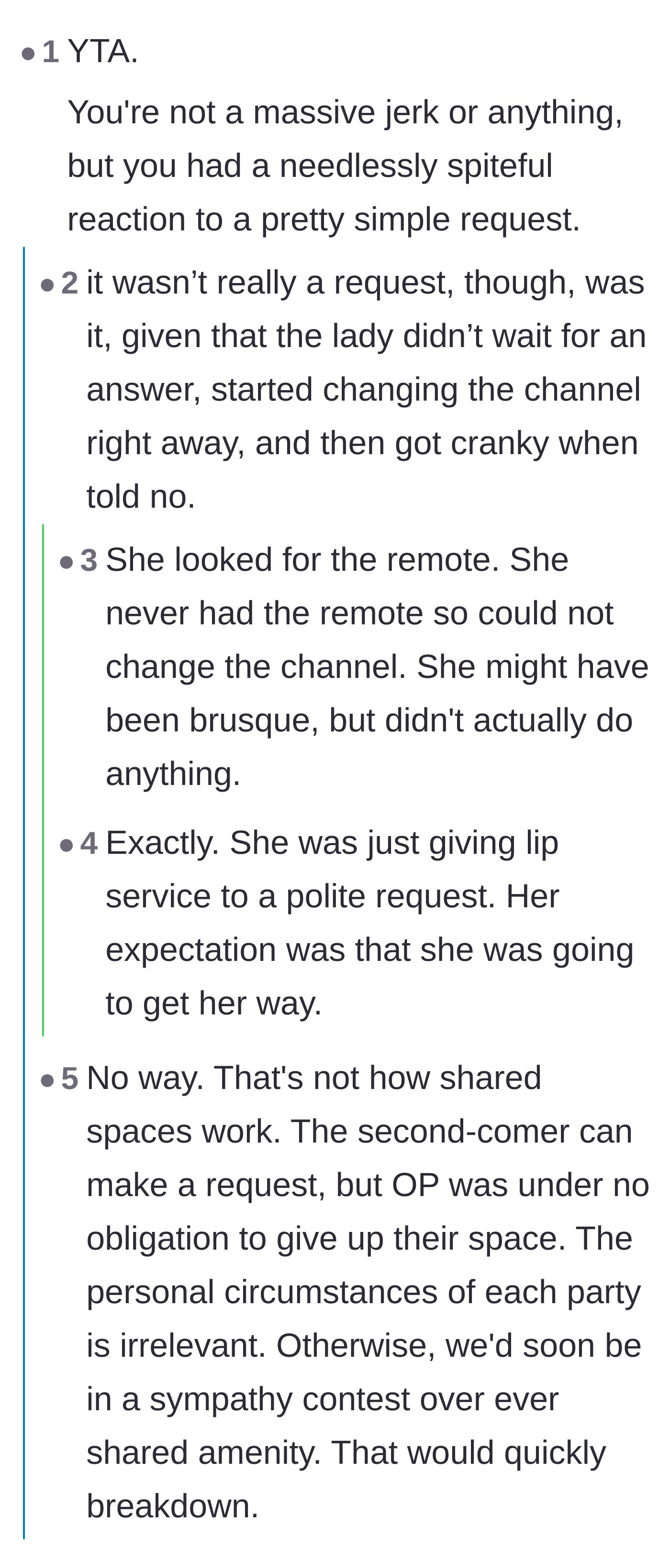 Comment thread 6 - Discussing the exhausting difference between being technically right and being a courteous neighbor.
