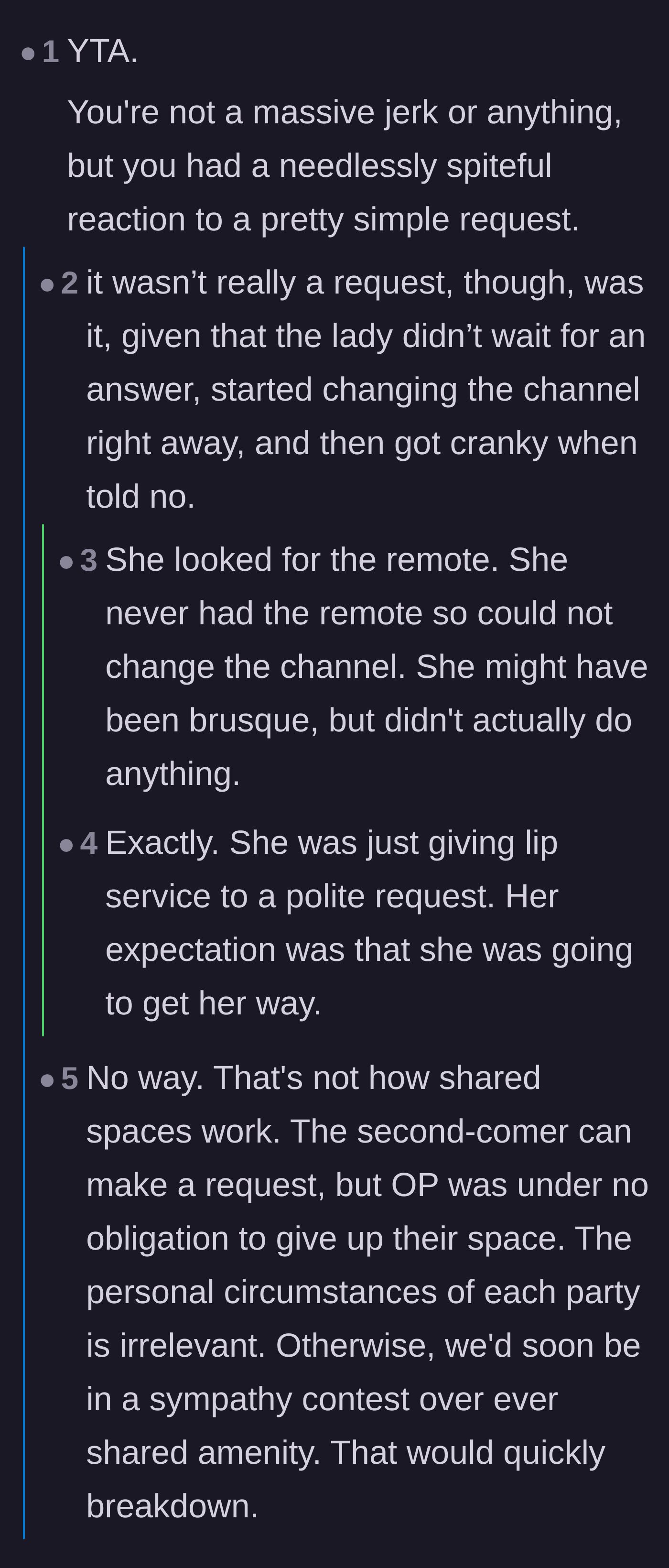 Comment thread 6 - Discussing the exhausting difference between being technically right and being a courteous neighbor.