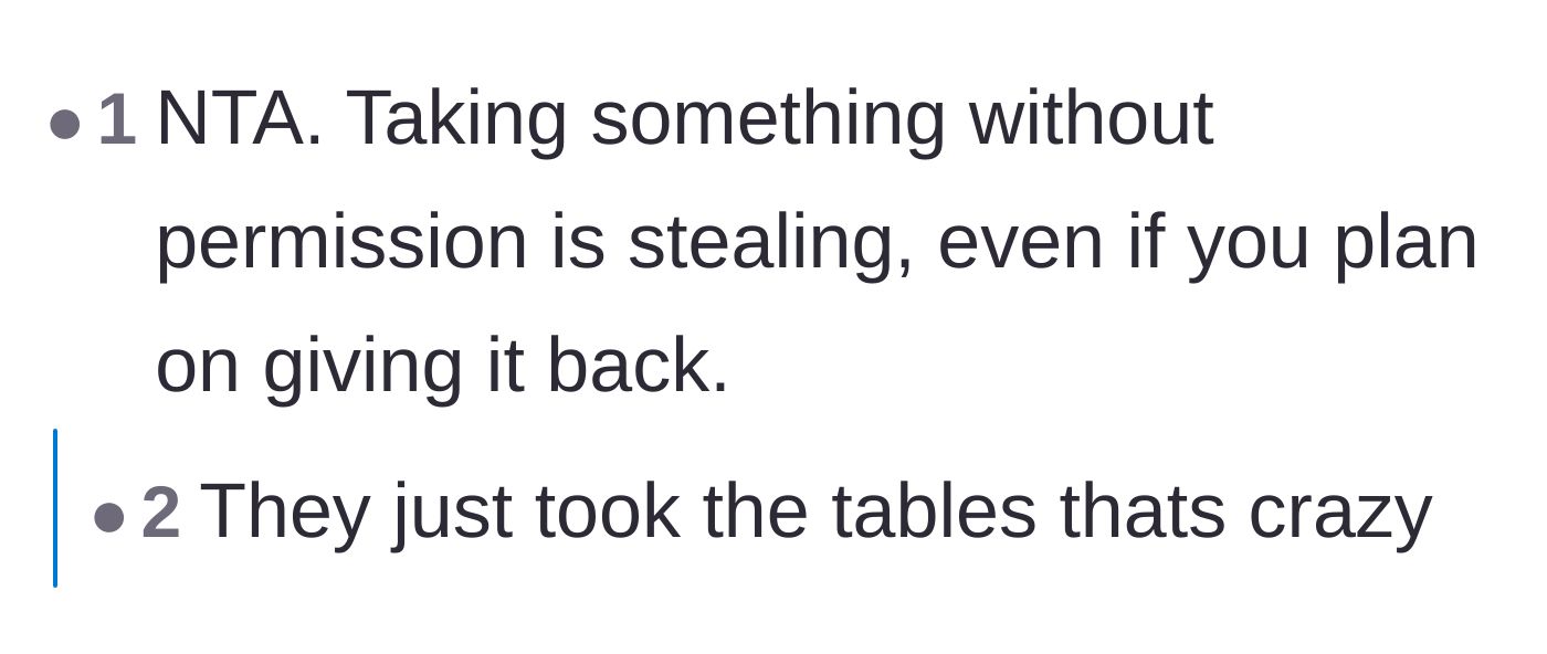 Comment thread 1 - Readers point out that borrowing without asking is still stealing
