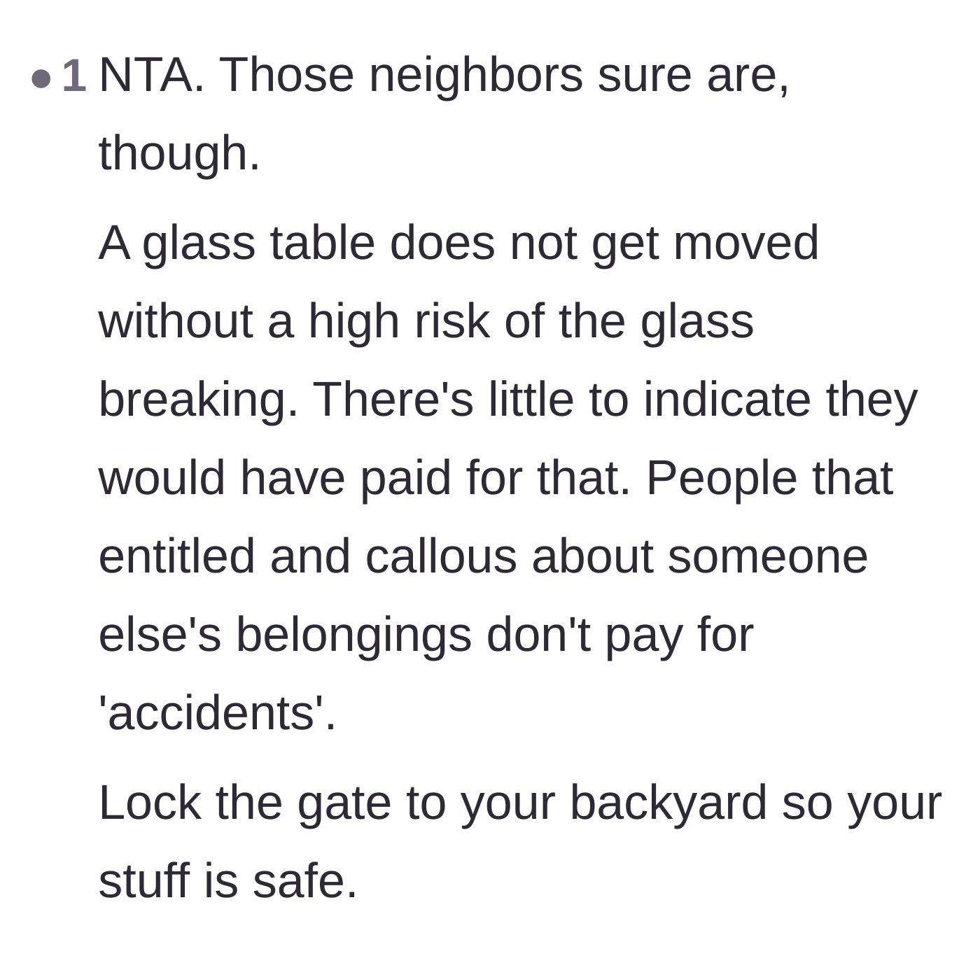 Comment thread 3 - Highlighting the risk of breaking the glass table and the neighbor's lack of accountability