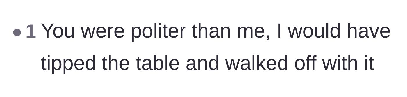 Comment thread 4 - Praising the resident's restraint compared to dumping the yard sale items on the ground