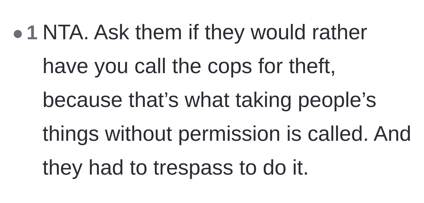 Comment thread 6 - Reminding everyone that walking into a gated patio to take furniture is trespassing and theft