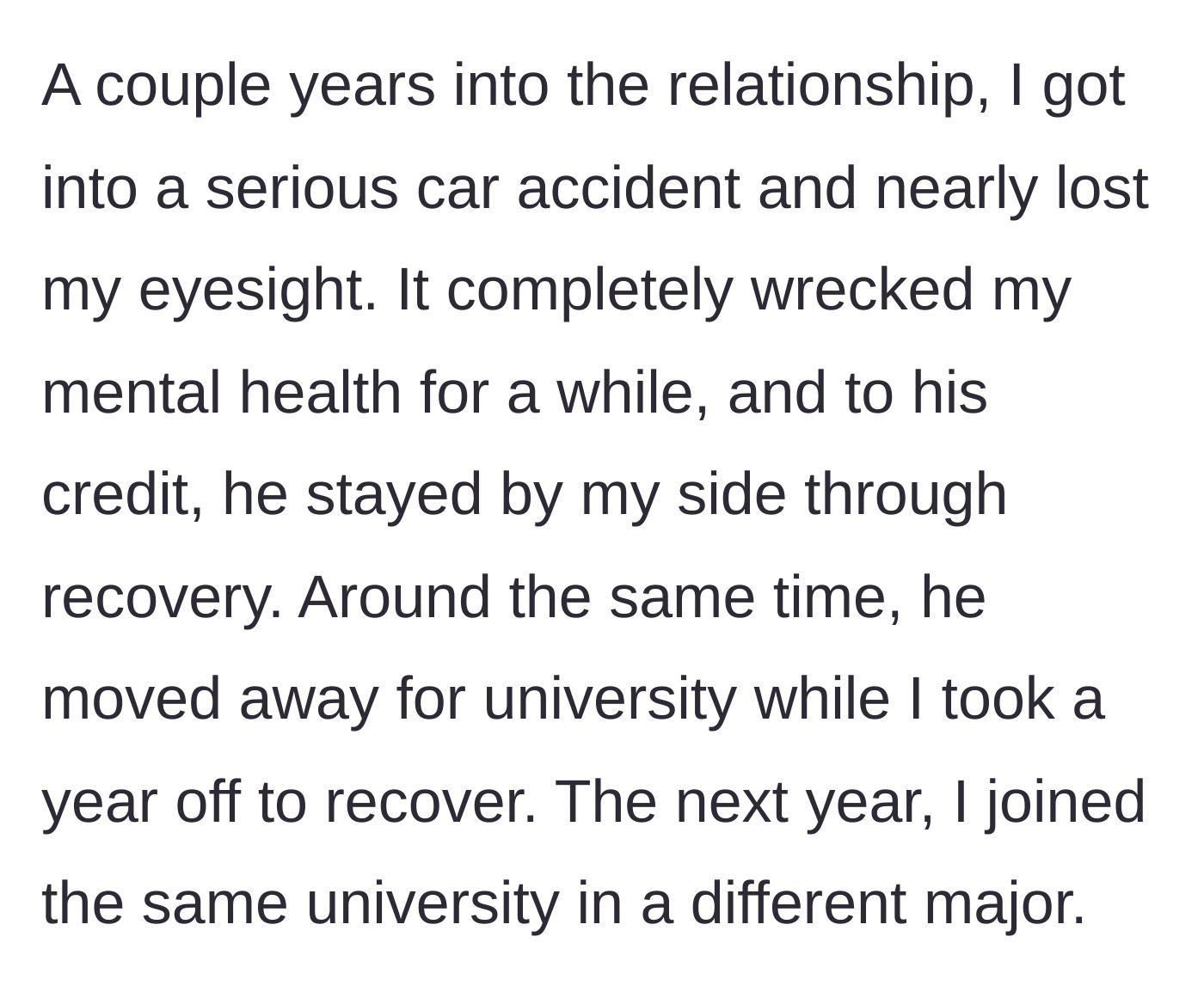 Story part 2 - A severe car crash and a boyfriend who actually stuck around for the recovery