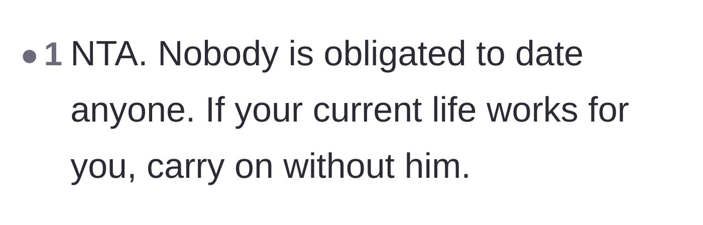 Comment thread 5 - A straightforward reminder that no one is obligated to date if they prefer being single