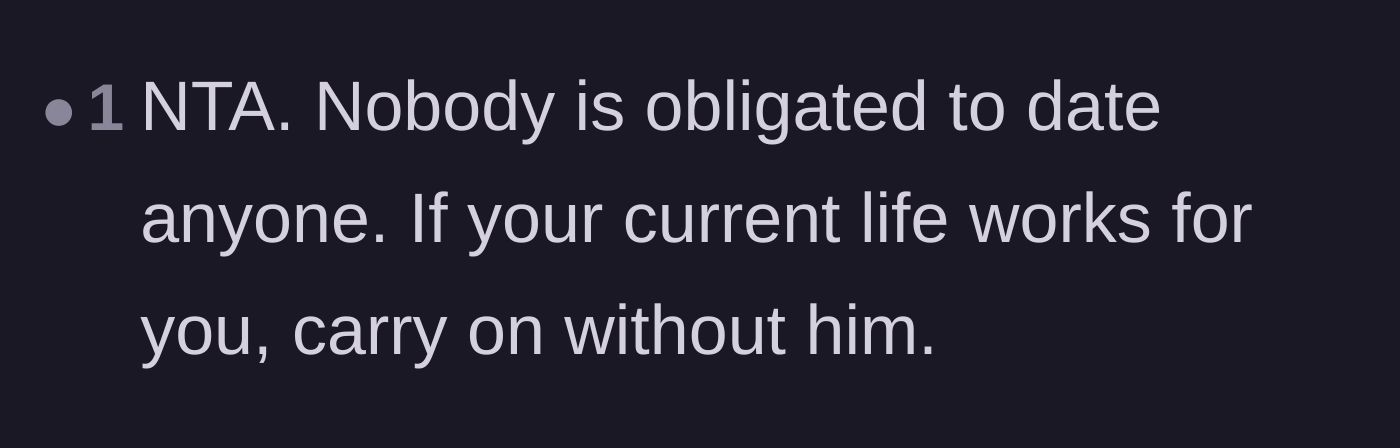 Comment thread 5 - A straightforward reminder that no one is obligated to date if they prefer being single