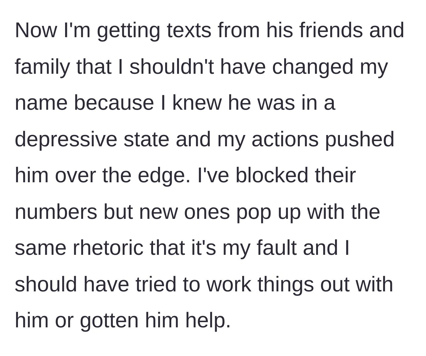 Story part 5 - A barrage of text messages from his friends and family blaming the ex-wife for his criminal arrest.