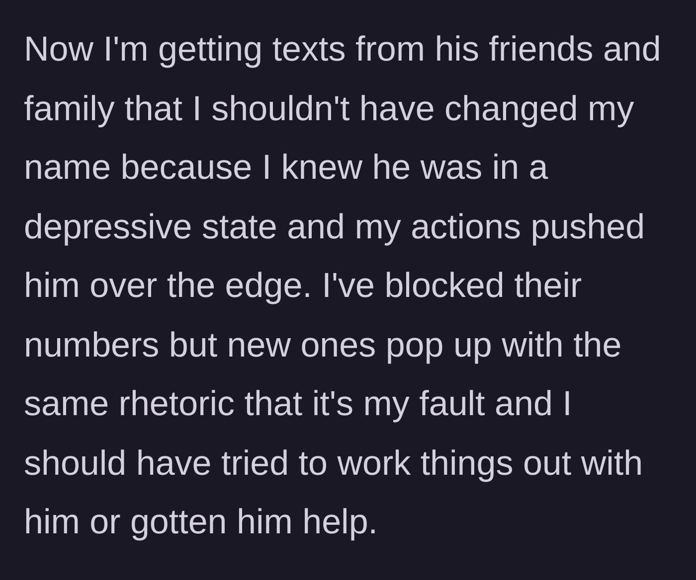Story part 5 - A barrage of text messages from his friends and family blaming the ex-wife for his criminal arrest.