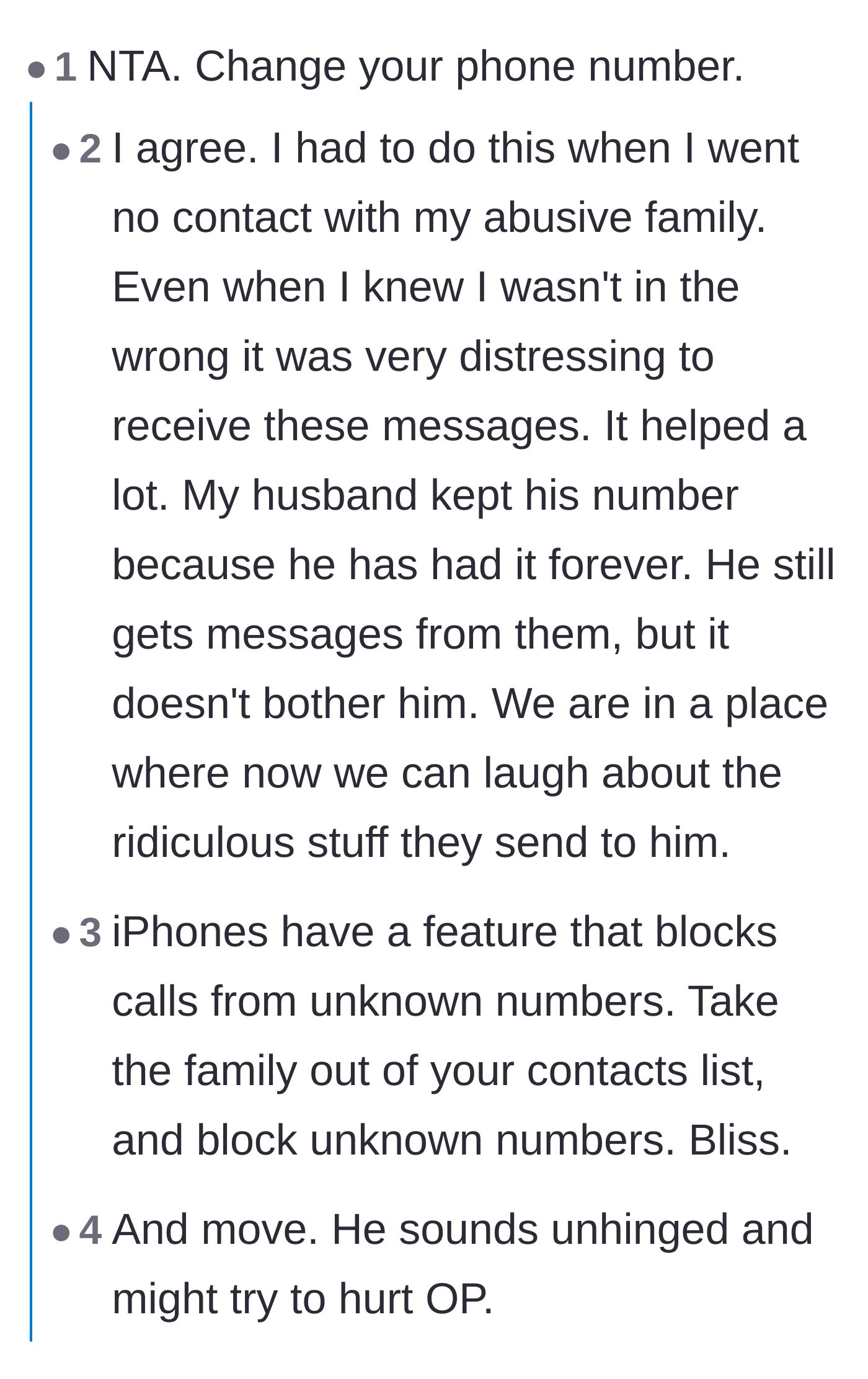 Comment thread 1 - Advice on changing phone numbers and moving for safety from an unhinged ex