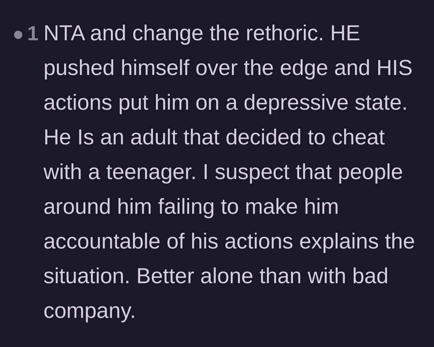 Comment thread 4 - Re-framing the narrative to hold the ex-husband accountable for his own downward spiral