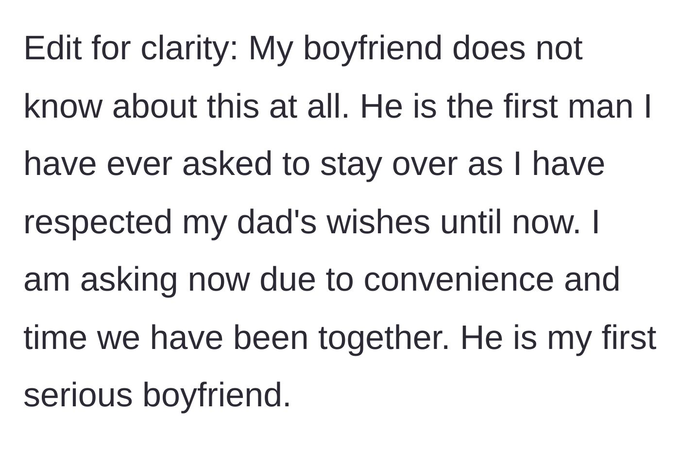 Story part 6 - Added context that her boyfriend is unaware of the drama and this is her first serious relationship.