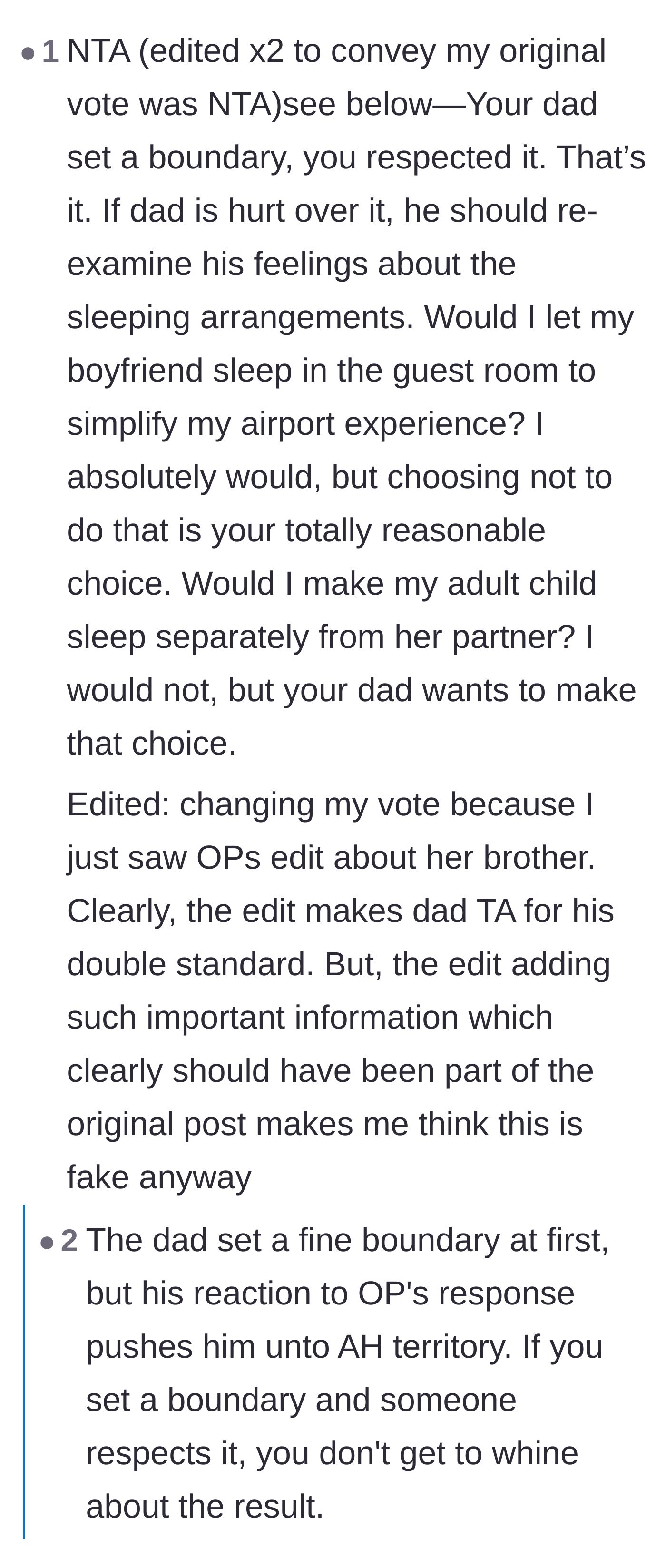 Comment thread 1 - Debating how the father's reaction exposes his need for control and misogyny rather than just setting a simple boundary.