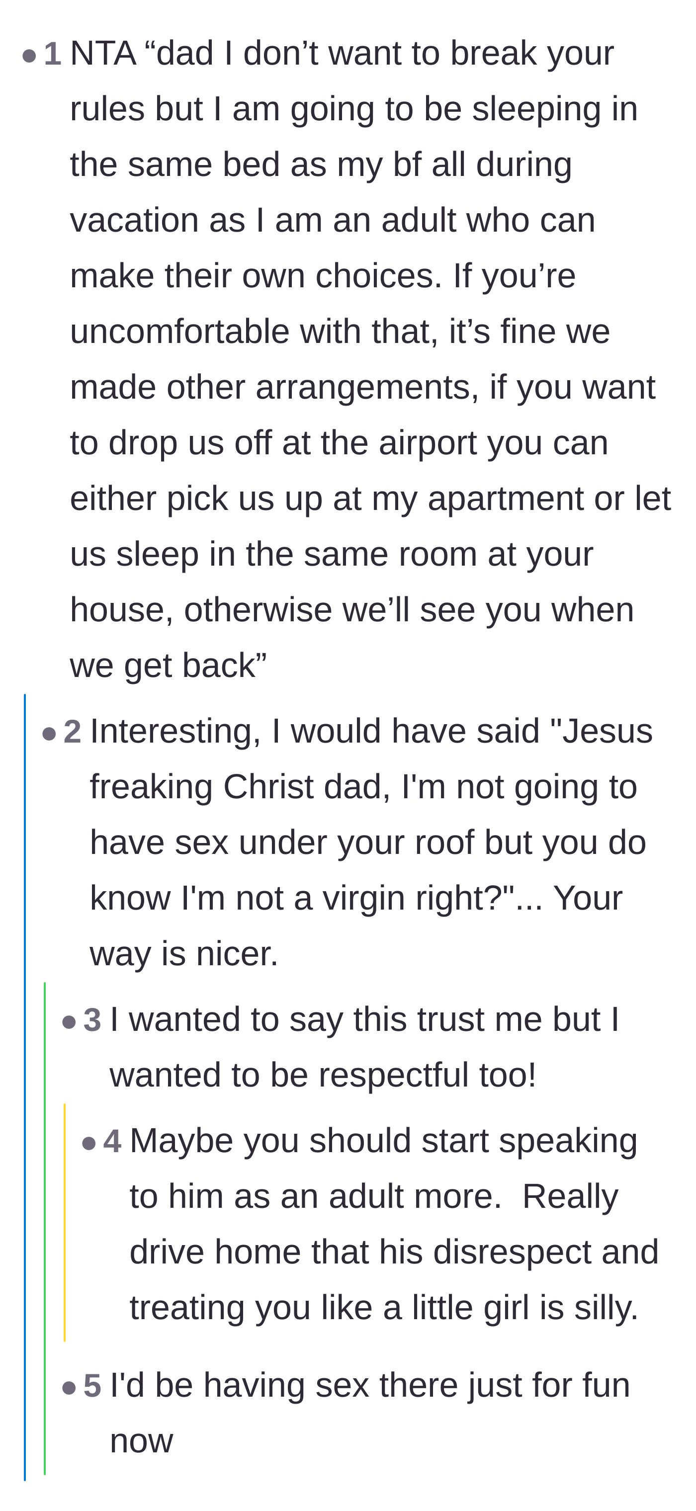 Comment thread 2 - Offering a perfect script to decline the father's offer while asserting adult independence.