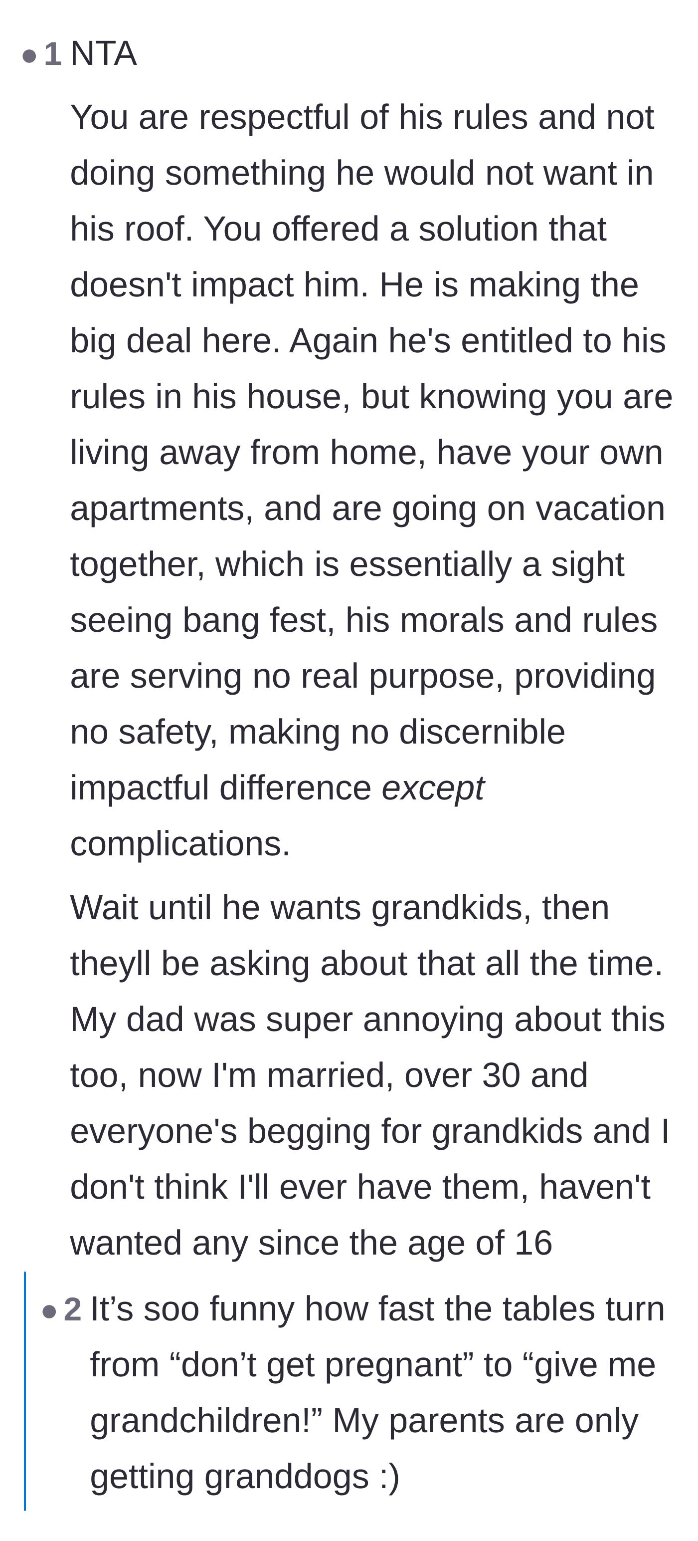 Comment thread 6 - Joking about how these strict parental rules backfire when parents later demand grandchildren.