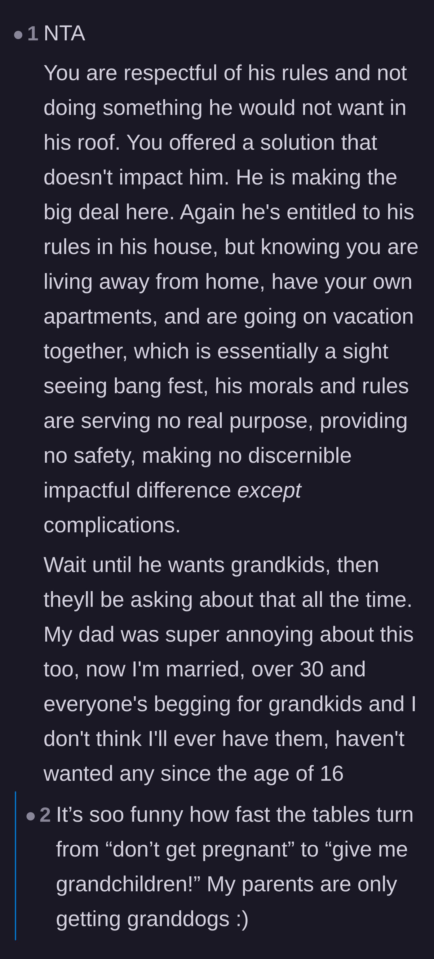 Comment thread 6 - Joking about how these strict parental rules backfire when parents later demand grandchildren.