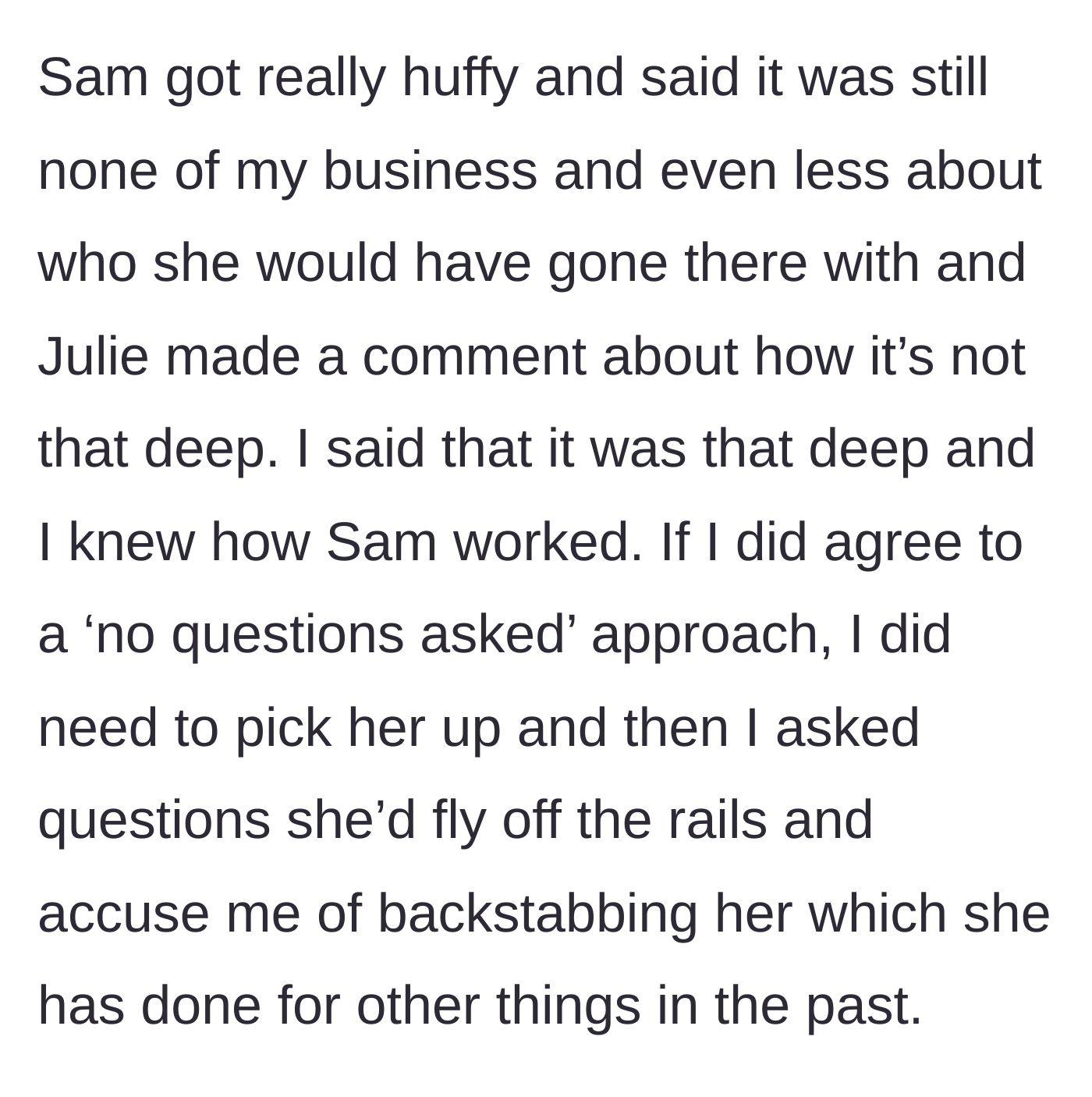 Story part 4 - The teenager gets angry again, the friend downplays the situation, and the aunt points out the teenager's history of weaponizing promises against her.