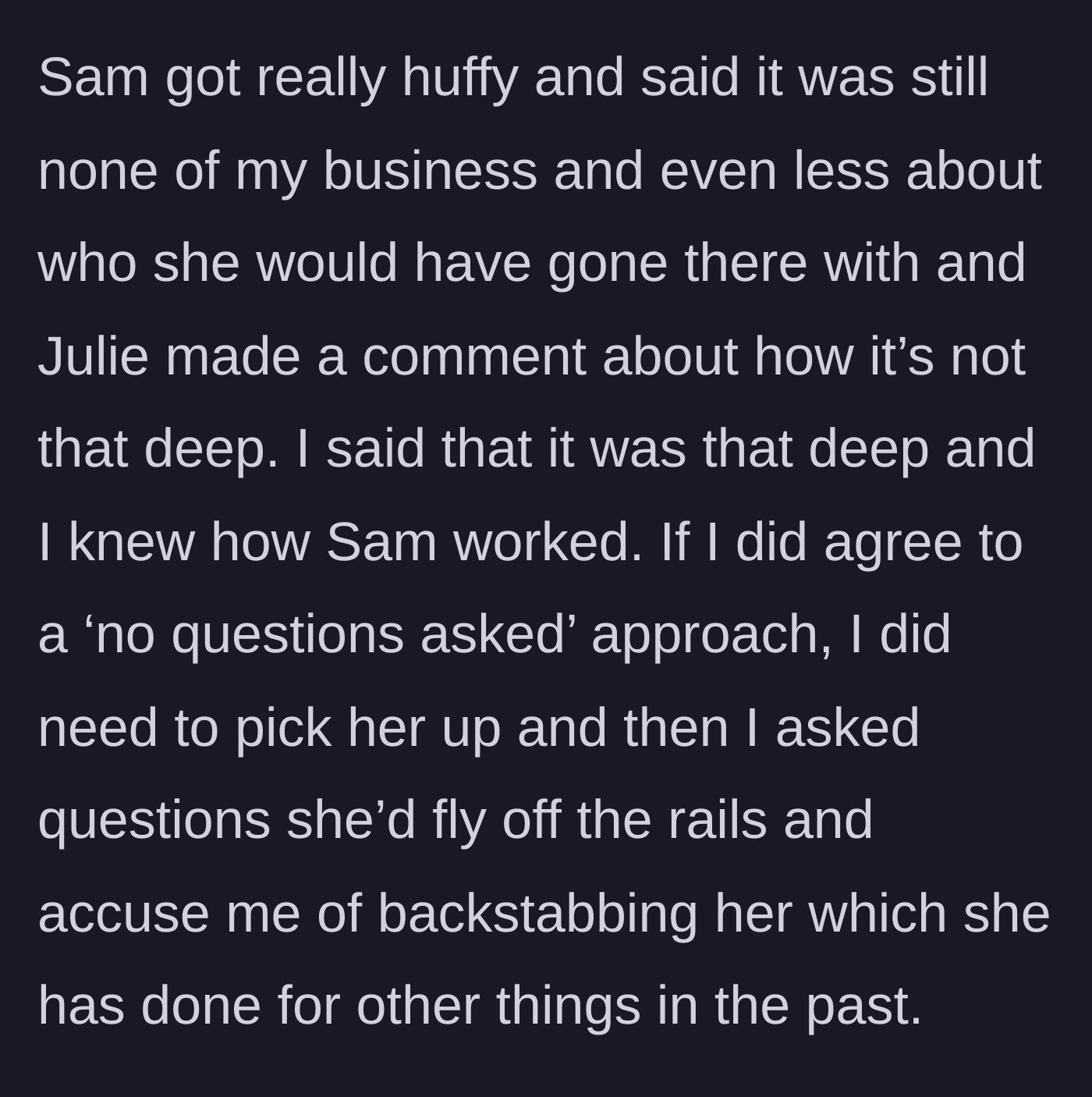 Story part 4 - The teenager gets angry again, the friend downplays the situation, and the aunt points out the teenager's history of weaponizing promises against her.