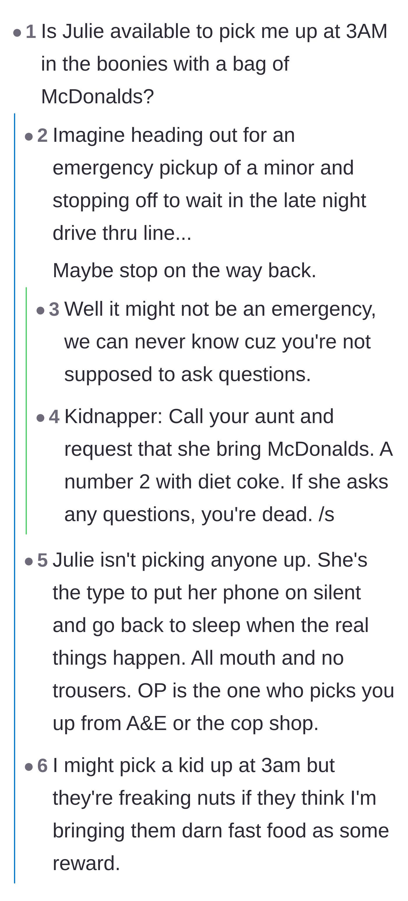 Comment thread 4 - Calling out the friend for making grandiose promises she would never actually keep.