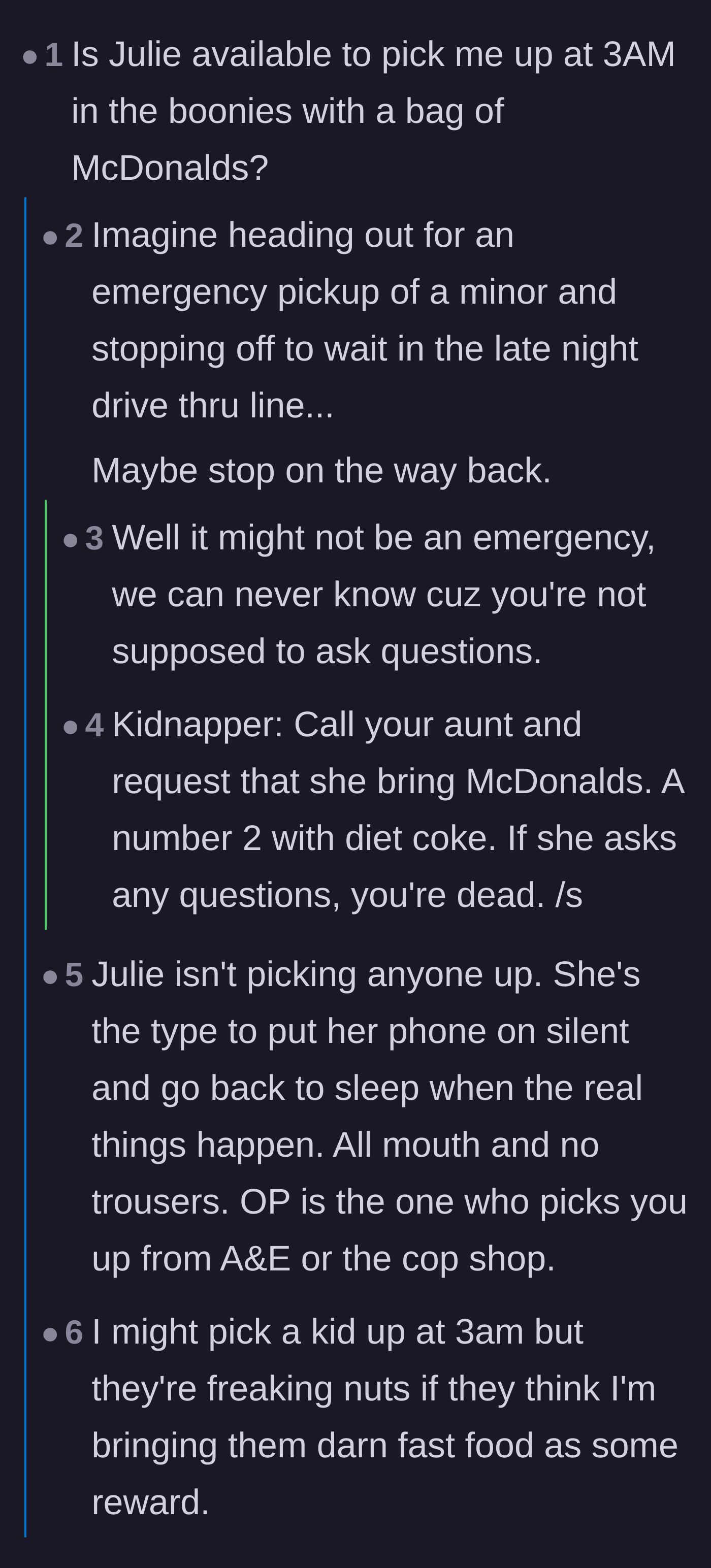 Comment thread 4 - Calling out the friend for making grandiose promises she would never actually keep.