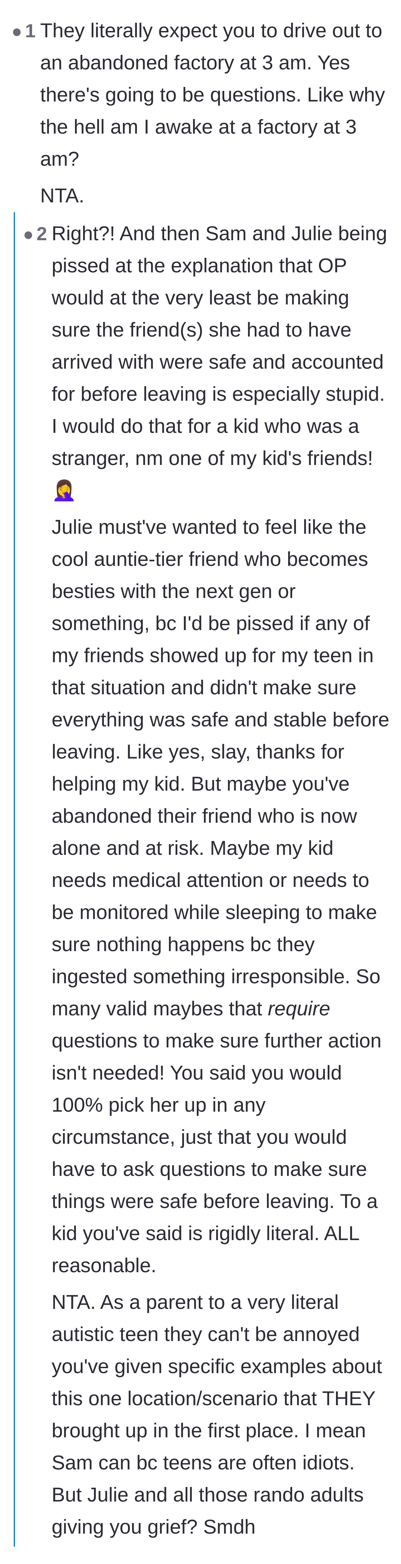 Comment thread 5 - Expressing disbelief over the teenager's tantrum about ensuring her friends wouldn't be abandoned.