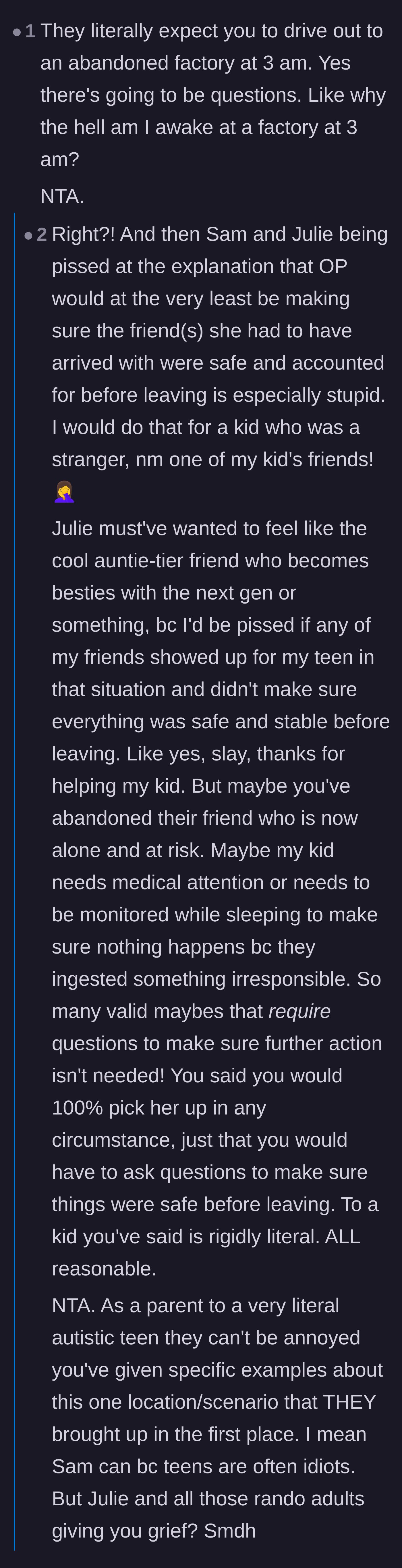 Comment thread 5 - Expressing disbelief over the teenager's tantrum about ensuring her friends wouldn't be abandoned.