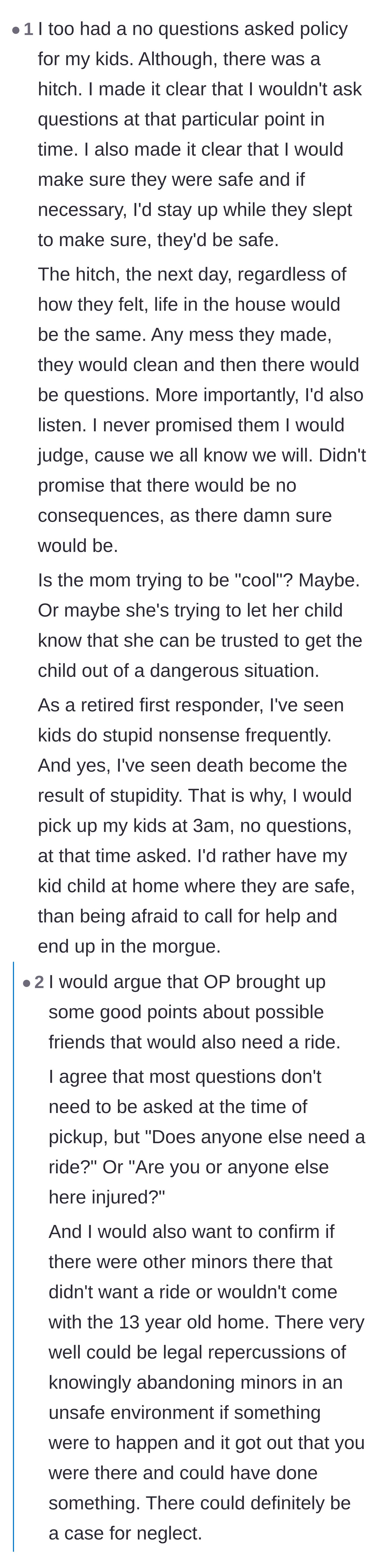 Comment thread 6 - A retired first responder explaining that keeping a child alive doesn't erase the need for accountability.