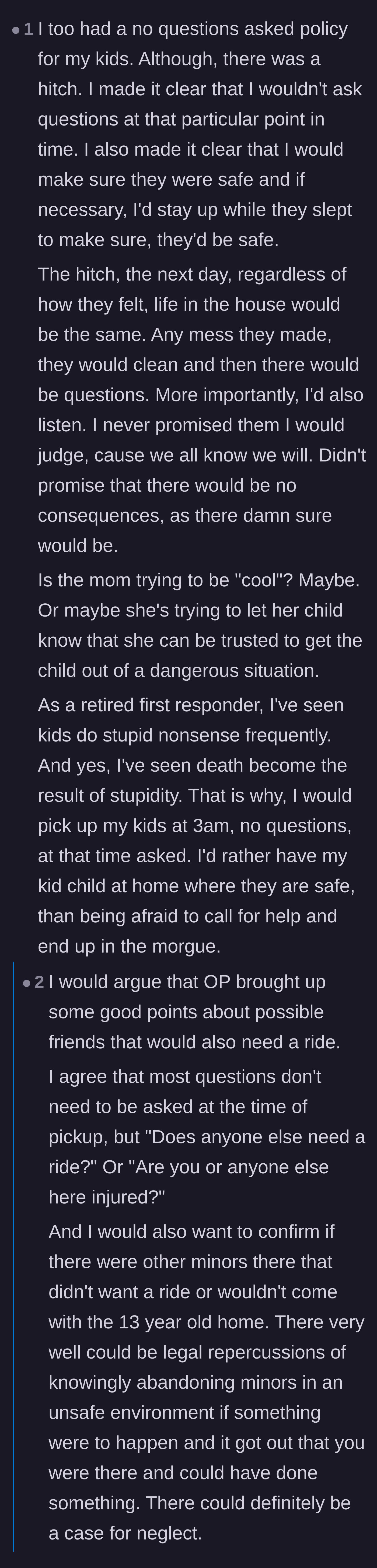 Comment thread 6 - A retired first responder explaining that keeping a child alive doesn't erase the need for accountability.