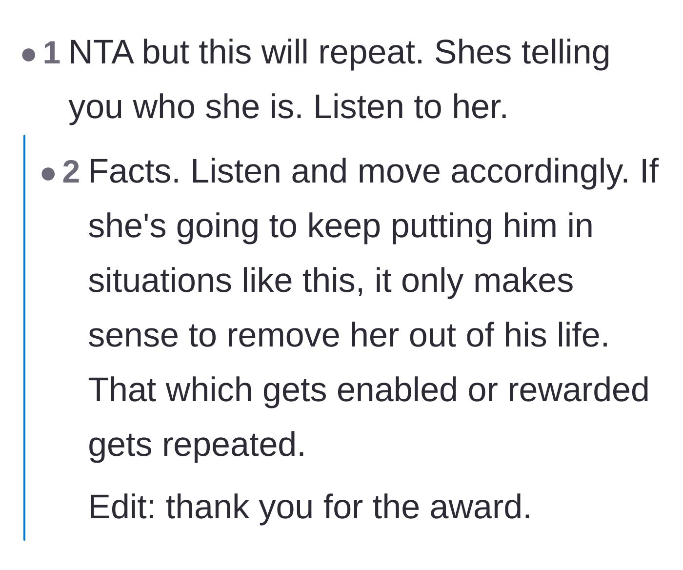 Comment thread 2 - Commenters discussing how this behavior reveals her true character and hinting at deeper issues with alcohol.