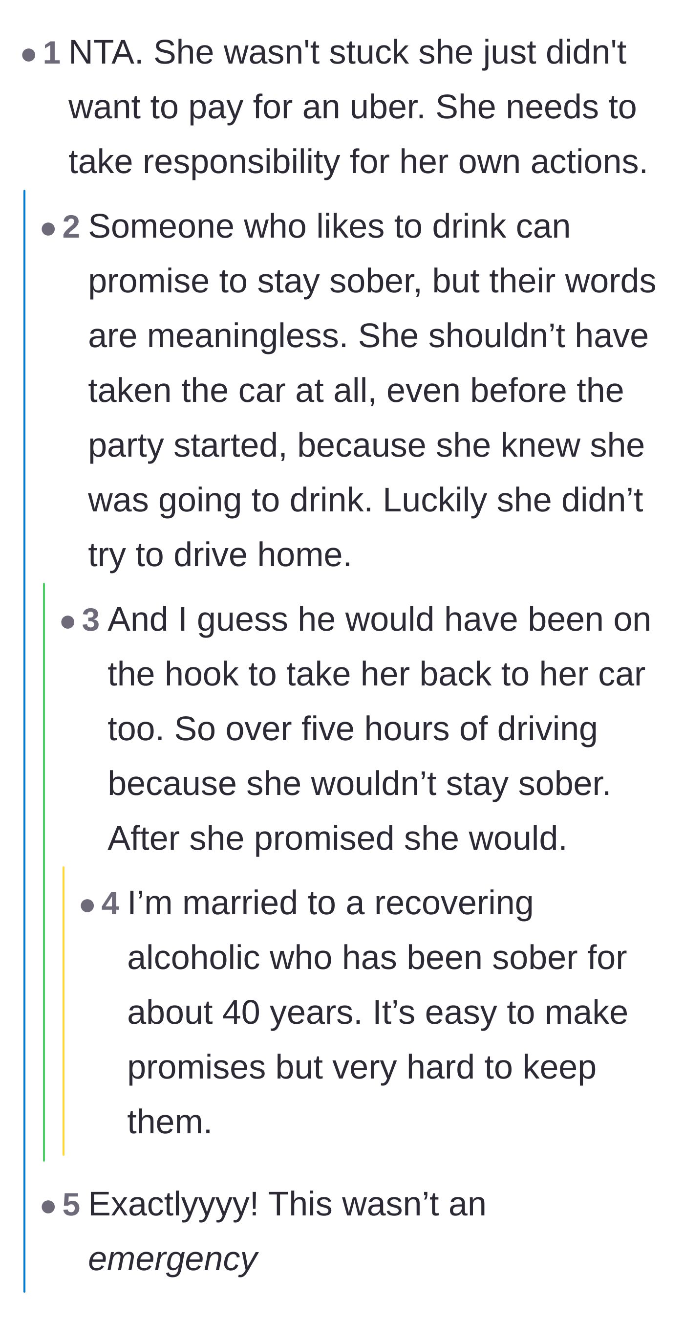 Comment thread 3 - Discussion about how the girlfriend wasn't actually stranded, just cheap, and the massive amount of driving the boyfriend would have had to do.