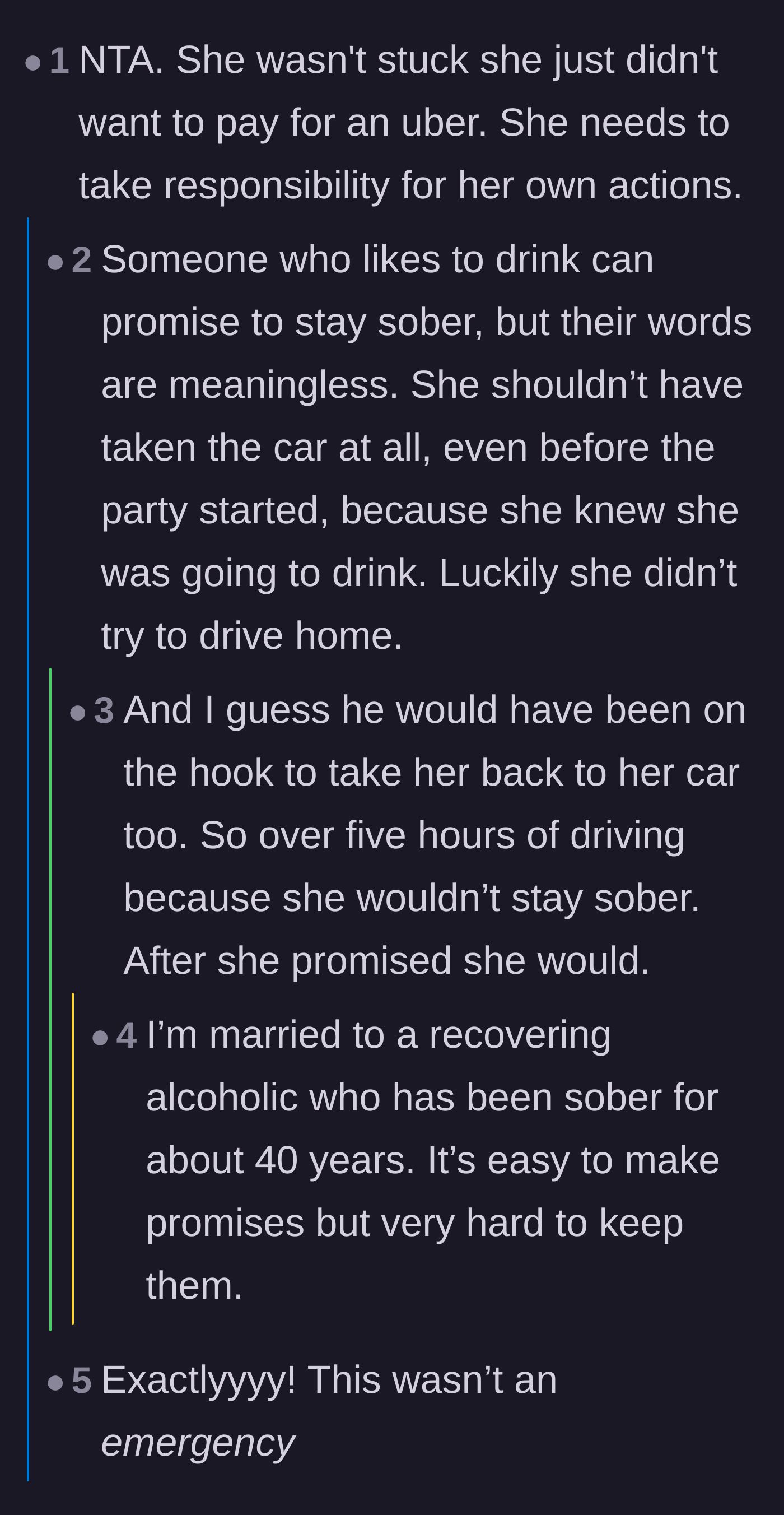 Comment thread 3 - Discussion about how the girlfriend wasn't actually stranded, just cheap, and the massive amount of driving the boyfriend would have had to do.