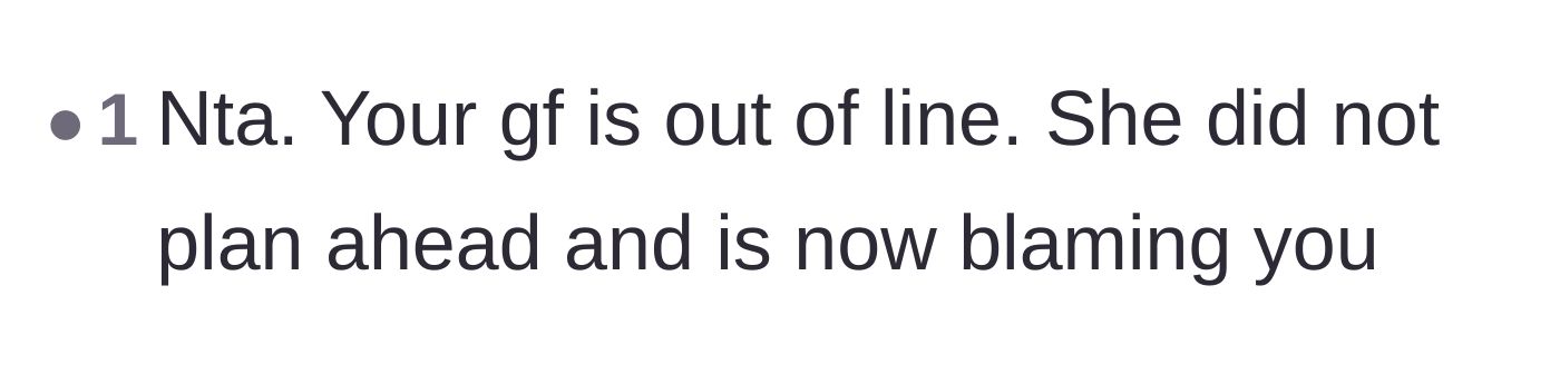 Comment thread 4 - A straightforward comment stating she failed to plan and is now blaming him.