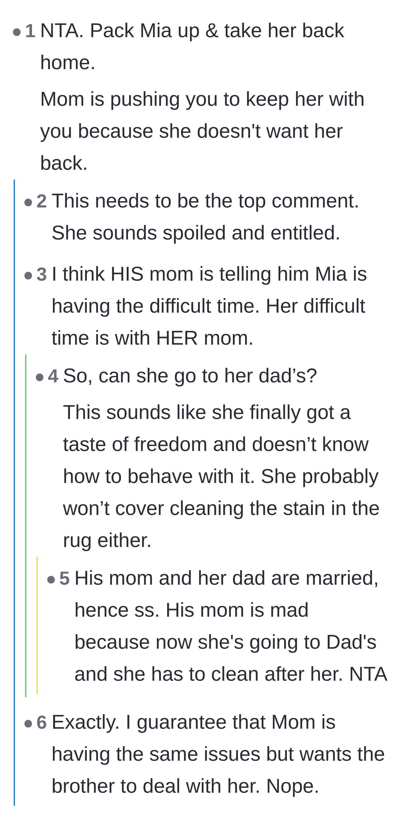 Comment thread 3 - Debate over the family dynamics, noting that the mom is likely pushing the stepsister onto the brother because she doesn't want her back home.