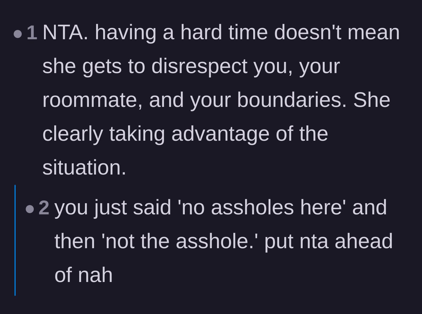Comment thread 5 - Pointing out the comedy in the comment tags while agreeing that struggling isn't an excuse for bad manners.