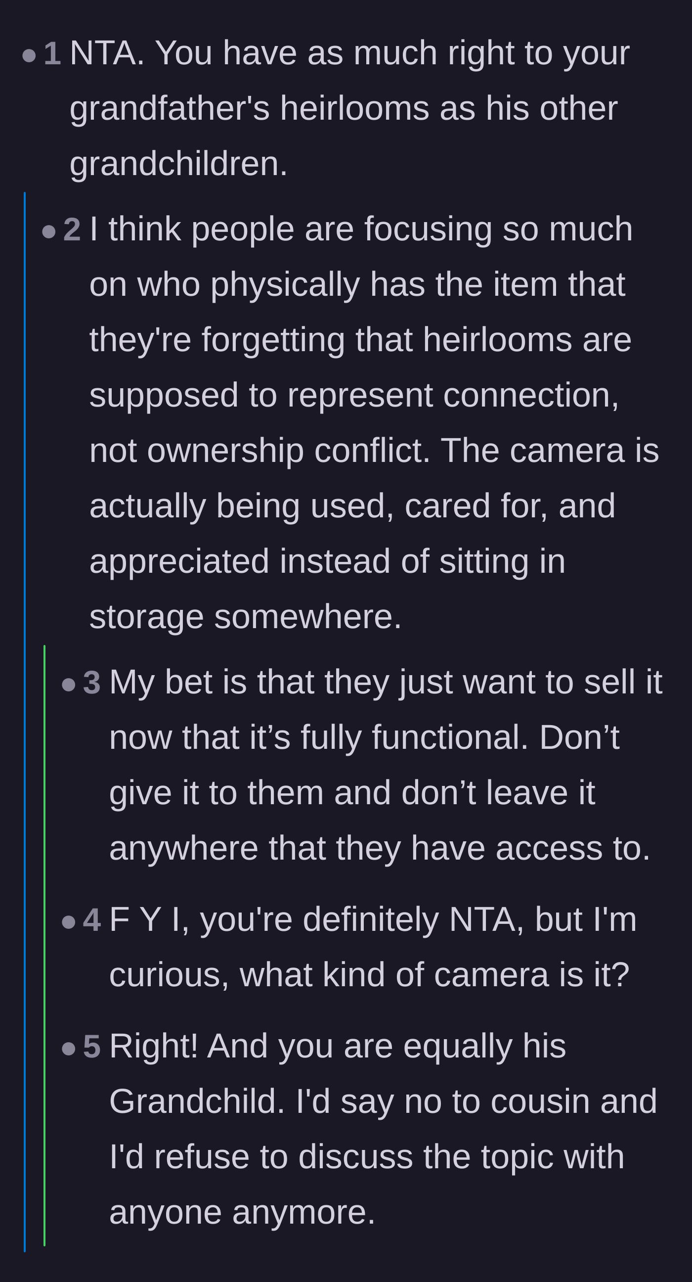 Comment thread 4 - Reminding everyone that the main character is equally a grandchild and is actually honoring the heirloom by using it.