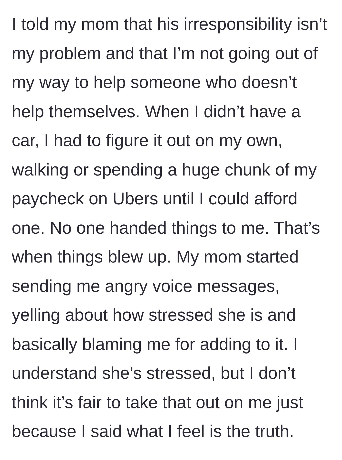 Story part 4 - Mother sending angry voice notes and shifting the blame onto the responsible daughter who said no.