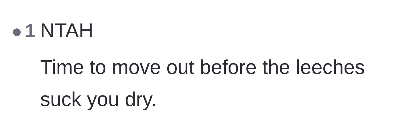 Comment thread 5 - Blunt advice to move out before being completely financially drained by family.