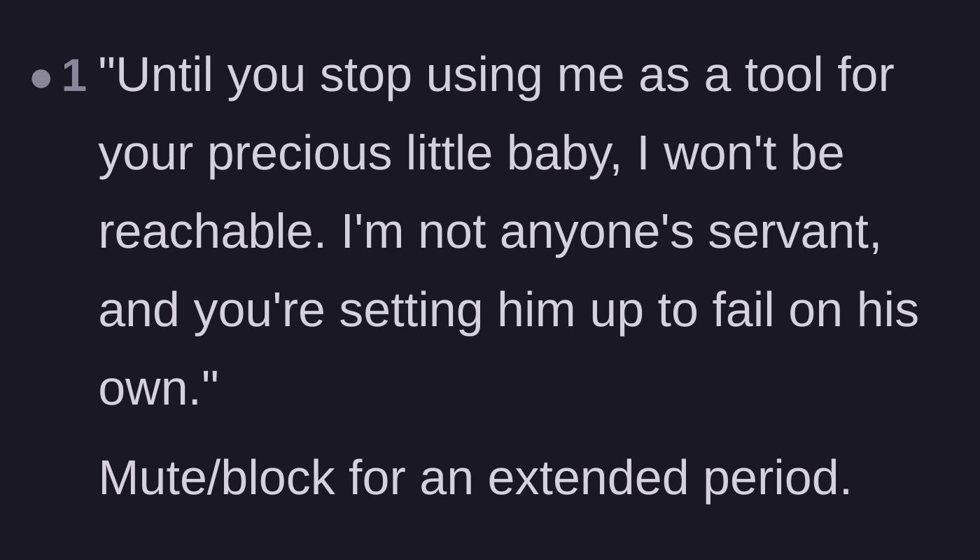 Comment thread 6 - Suggesting a strict message to the mother followed by blocking her to enforce boundaries.