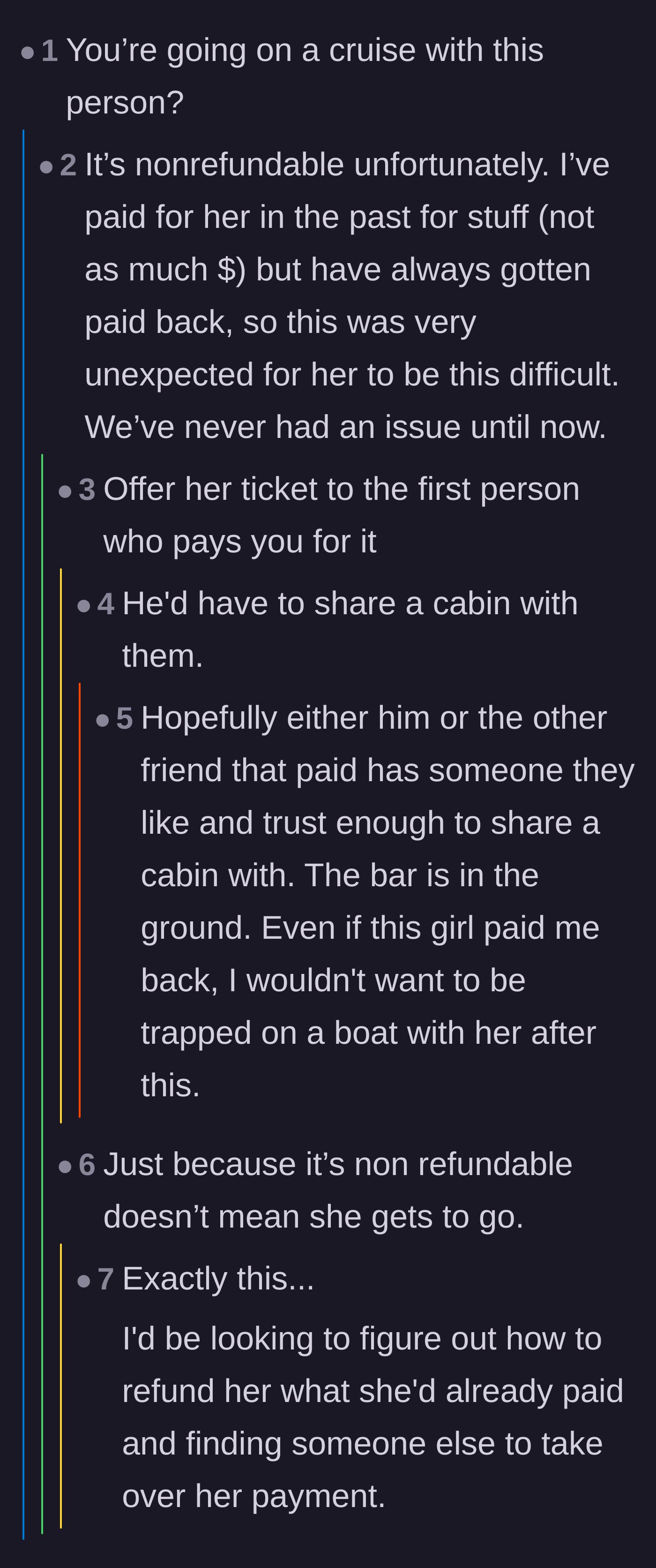 Comment thread 6 - The original poster explaining the ticket is nonrefundable, while readers insist that doesn't mean the friend still gets to go.